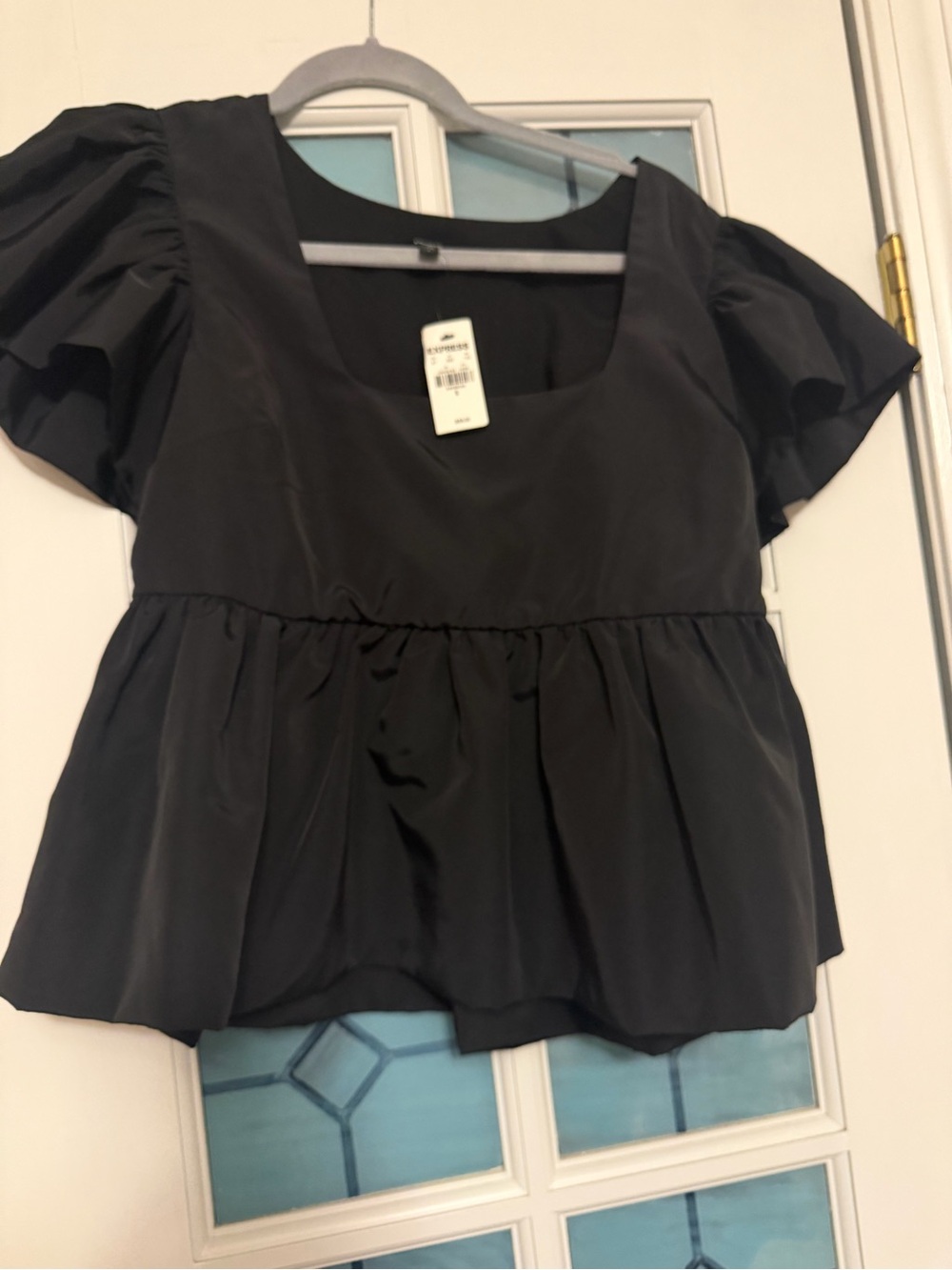 Express Black Puff Sleeve Peplum Blouse - Women